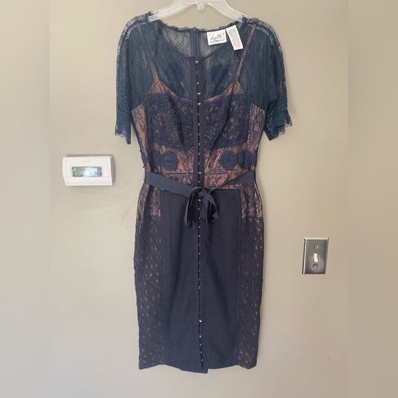 ANTHROPOLOGIE x BYRON LARS •RARE• Beguile Navy Blue Carissima Lace Dress Size 2P - Picture 9 of 14